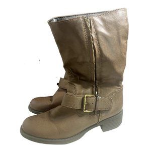 Natural Soul Size 40 Brown Buckled Ankle Zip Leather Biker Boots